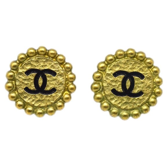 Chanel CC Button Earrings Clip-On Gold 95P - Picture 1 of 4